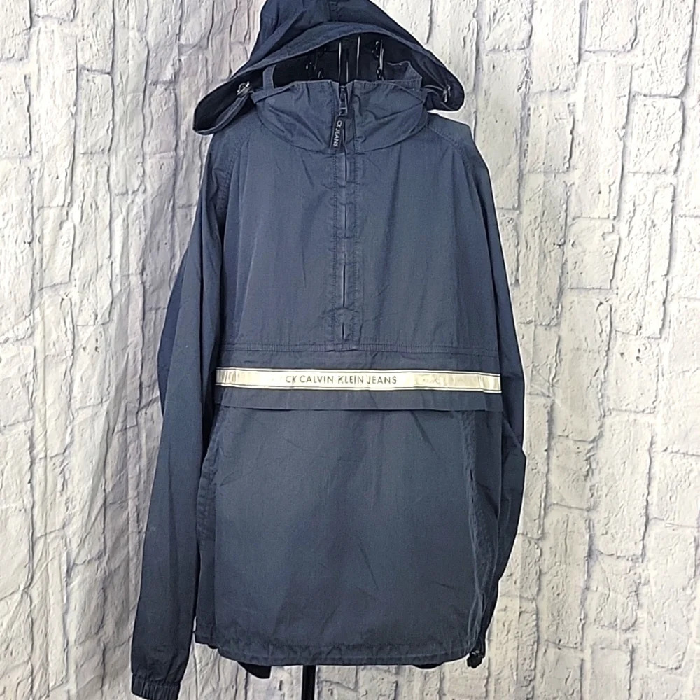 VINTAGE CALVIN KLEIN 1/2 Zip Anorak Windbreaker Spellout 3M Jacket XL
